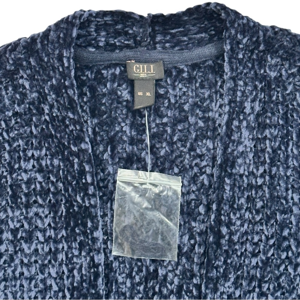 G.I.L.I. Chenille Navy Open Front Crochet Cardigan NWOT - Size XL - Picture 2 of 5